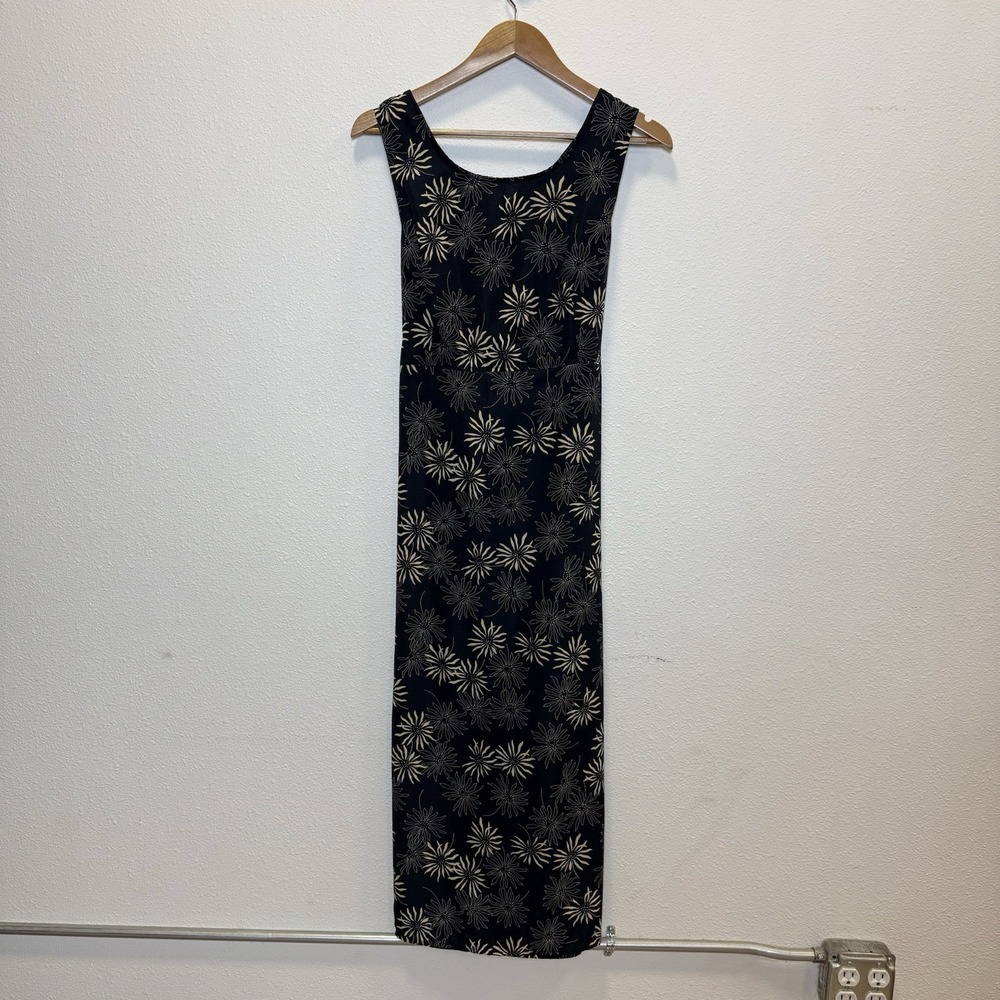 dressbarn Black Maxi Dress with Gold Floral Print